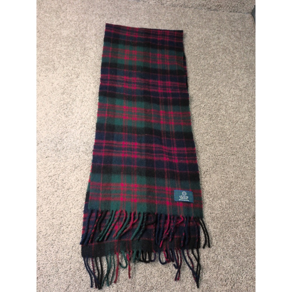 Clans of Scotland Scarf 100% Lambswool Green Red Navy Tartan Plaid Made Scotland